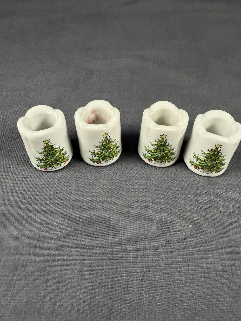 Lot Of 4 VTG Christmas Tree Design Funny Designs Mini Candle Holder W Germany